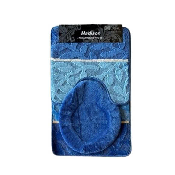 Madison 3 Piece Bathroom Rug Set, Bathroom Rug, Contour Rug & Lid Cover Blue - Picture 1 of 6